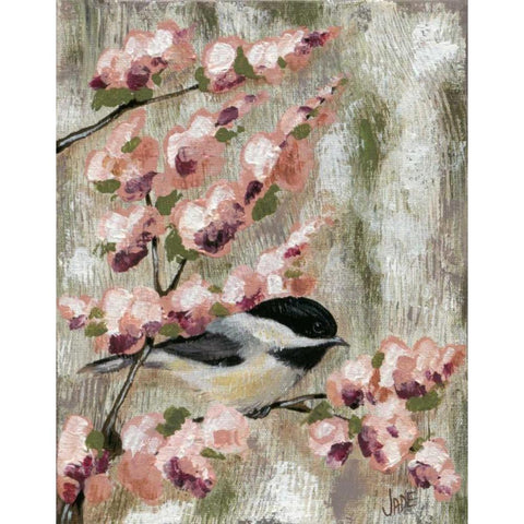 Cherry Blossom Bird I Black Modern Wood Framed Art Print with Double Matting by Reynolds, Jade