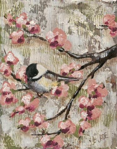 Cherry Blossom Bird II Black Ornate Wood Framed Art Print with Double Matting by Reynolds, Jade