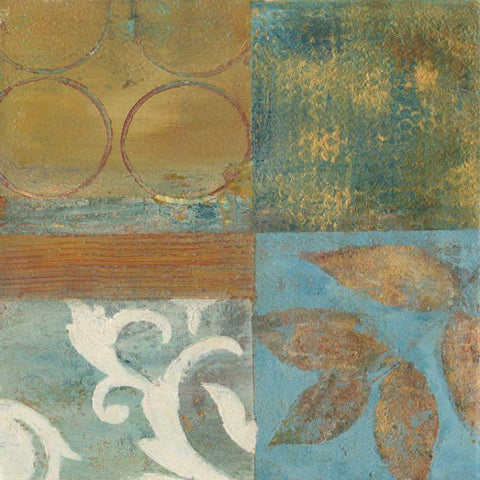 Bronze Leaf Quadrant II Black Modern Wood Framed Art Print with Double Matting by Green-Aldridge, W.