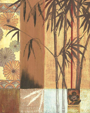 Asian Bamboo White Modern Wood Framed Art Print with Double Matting by Russell, Wendy