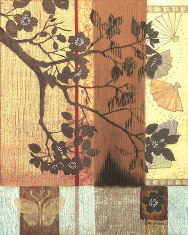 Asian Blossoming Branch Black Ornate Wood Framed Art Print with Double Matting by Russell, Wendy