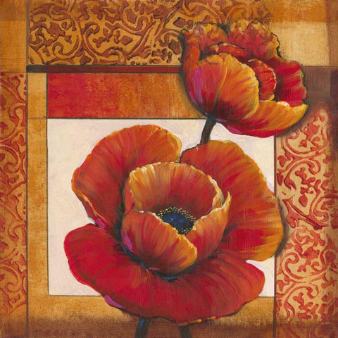 Poppy Pattern I Black Ornate Wood Framed Art Print with Double Matting by OToole, Tim