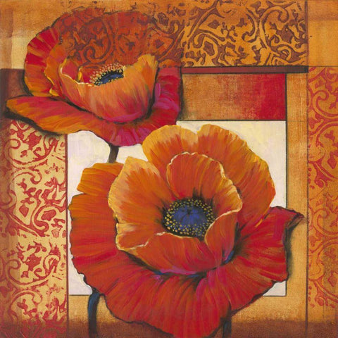 Poppy Pattern II Black Ornate Wood Framed Art Print with Double Matting by OToole, Tim