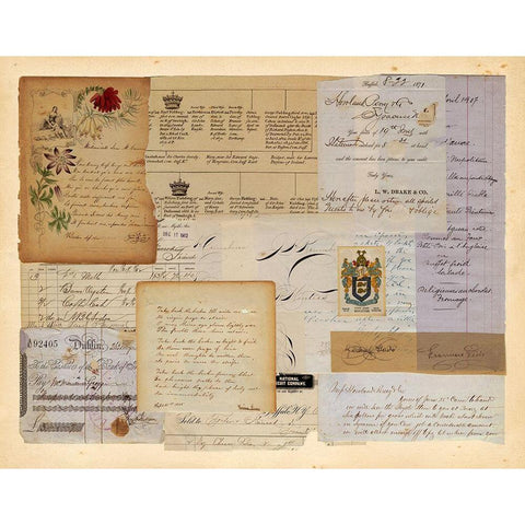 Antique Collage I Black Modern Wood Framed Art Print with Double Matting by Vision Studio