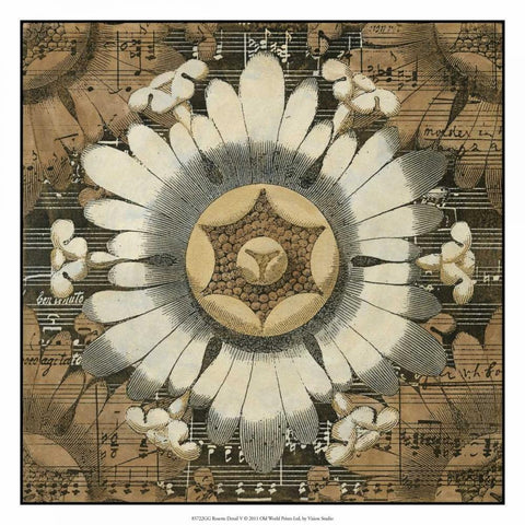 Rosette Detail V White Modern Wood Framed Art Print with Double Matting by Vision Studio