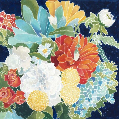 Midnight Florals III White Modern Wood Framed Art Print with Double Matting by Meagher, Megan