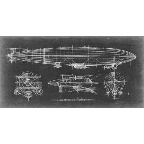 Airship Blueprint Black Modern Wood Framed Art Print by Harper, Ethan