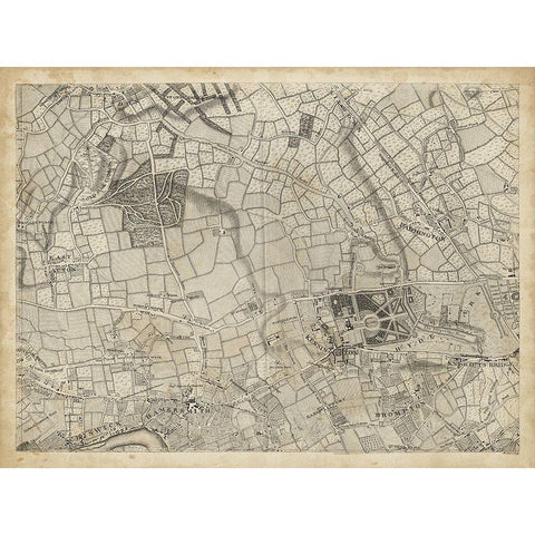 Map of London Grid VI Black Modern Wood Framed Art Print by Unknown