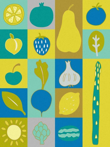 Veggie Blocks I White Modern Wood Framed Art Print with Double Matting by Zarris, Chariklia