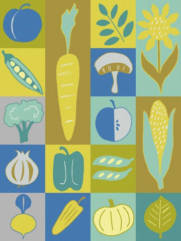 Veggie Blocks II White Modern Wood Framed Art Print with Double Matting by Zarris, Chariklia