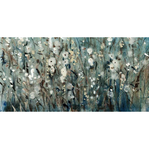 White Blooms with Navy I Black Modern Wood Framed Art Print by OToole, Tim