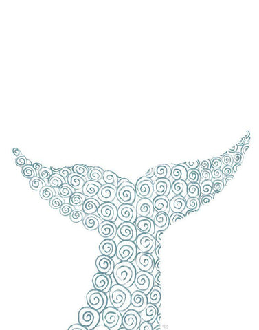 Swirly Whale Tail White Modern Wood Framed Art Print with Double Matting by Fab Funky