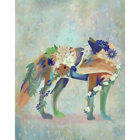 Fantastic Florals Fox-Standing White Modern Wood Framed Art Print by Fab Funky