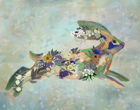 Fantastic Florals Hare-Running Black Ornate Wood Framed Art Print with Double Matting by Fab Funky