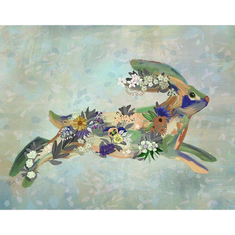 Fantastic Florals Hare-Running White Modern Wood Framed Art Print by Fab Funky