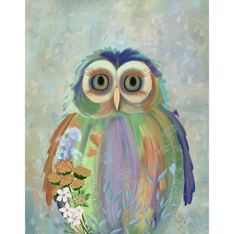 Fantastic Florals Owl Black Modern Wood Framed Art Print by Fab Funky