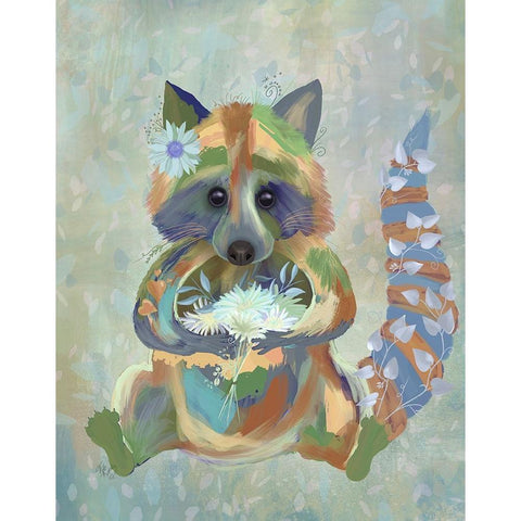 Fantastic Florals Raccoon Black Modern Wood Framed Art Print with Double Matting by Fab Funky