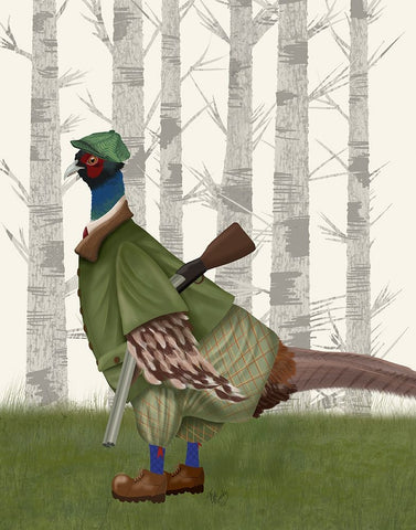 Pheasant Shooting Party 1 Black Ornate Wood Framed Art Print with Double Matting by Fab Funky