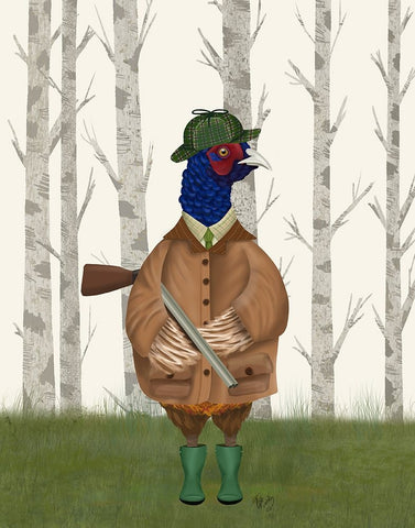 Pheasant Shooting Party 3 White Modern Wood Framed Art Print with Double Matting by Fab Funky