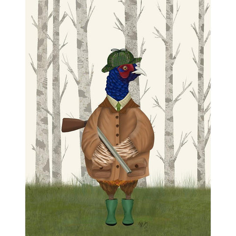 Pheasant Shooting Party 3 Black Modern Wood Framed Art Print by Fab Funky