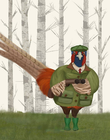 Pheasant Shooting Party 7 Black Ornate Wood Framed Art Print with Double Matting by Fab Funky