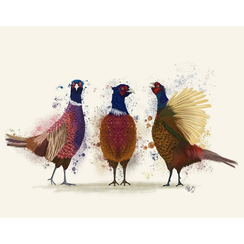Pheasant Trio White Modern Wood Framed Art Print by Fab Funky