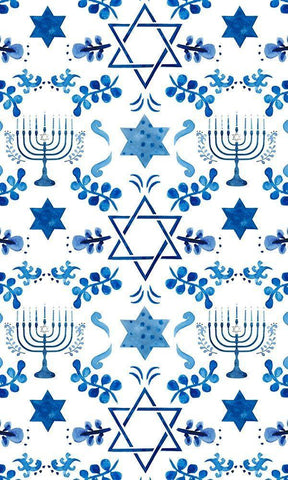 Indigo Hanukkah Collection E White Modern Wood Framed Art Print with Double Matting by Borges, Victoria