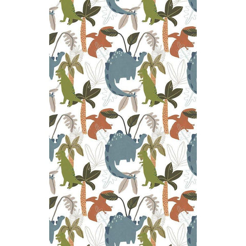 Mighty Dinos Collection E White Modern Wood Framed Art Print by Vess, June Erica