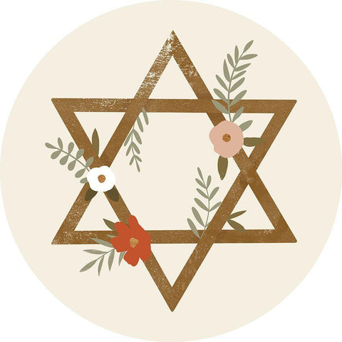 Natural Hanukkah Collection C White Modern Wood Framed Art Print with Double Matting by Barnes, Victoria