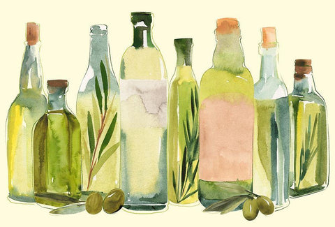 Olive Oil Set Collection A White Modern Wood Framed Art Print with Double Matting by Warren, Annie