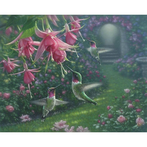 Hummingbird Haven Gold Ornate Wood Framed Art Print with Double Matting by Bogle, Collin