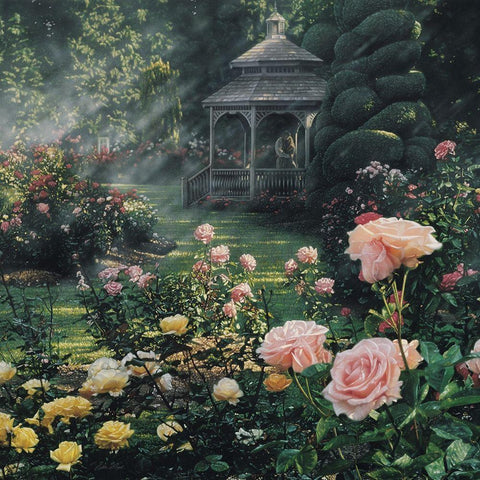 Rose Garden - Paradise Found - Square Gold Ornate Wood Framed Art Print with Double Matting by Bogle, Collin