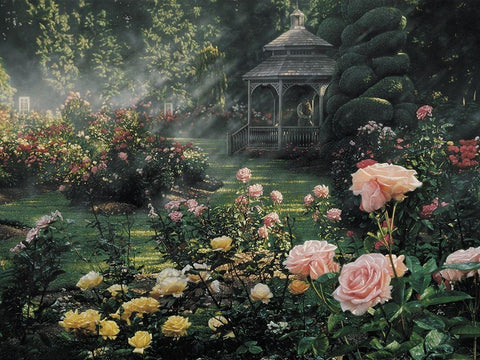 Rose Garden - Paradise Found Black Ornate Wood Framed Art Print with Double Matting by Bogle, Collin