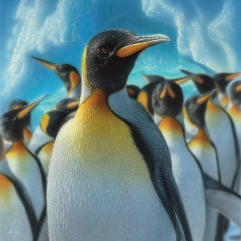 Penguin Paradise - Square Gold Ornate Wood Framed Art Print with Double Matting by Bogle, Collin