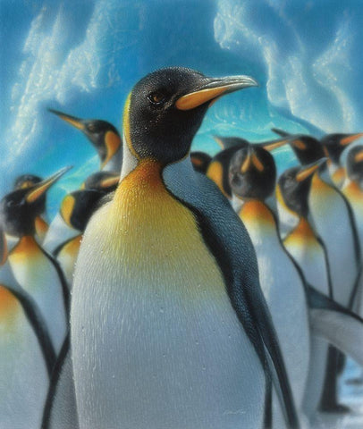 Penguin Paradise Black Ornate Wood Framed Art Print with Double Matting by Bogle, Collin