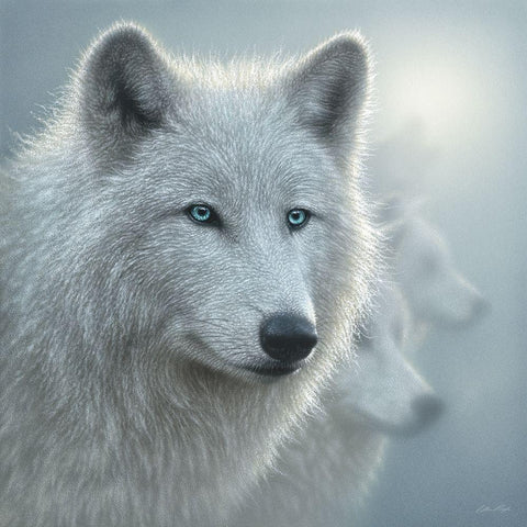 Arctic Wolves - Whiteout Gold Ornate Wood Framed Art Print with Double Matting by Bogle, Collin