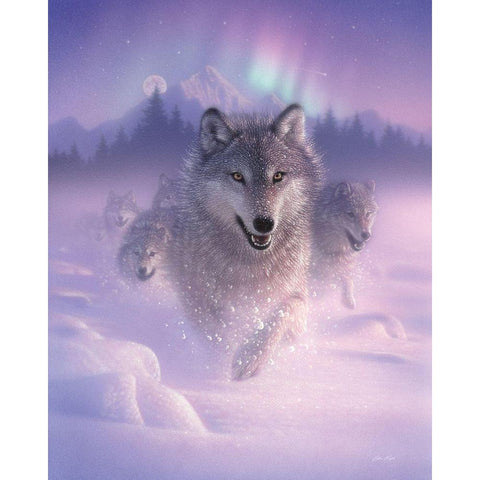 Running Wolves - Northern Lights Gold Ornate Wood Framed Art Print with Double Matting by Bogle, Collin
