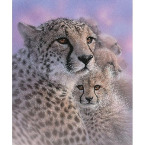 Cheetah Mother and Cubs - Mothers Love White Modern Wood Framed Art Print by Bogle, Collin