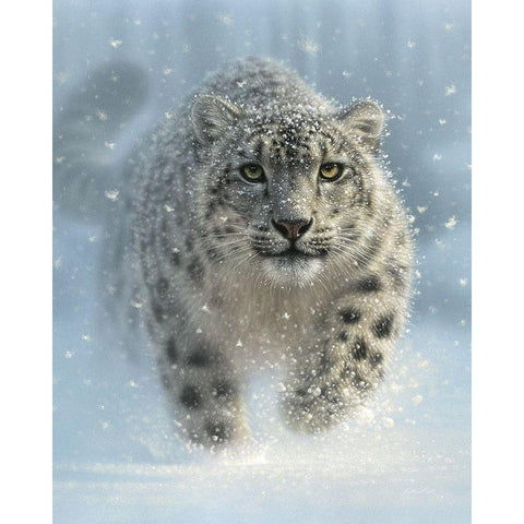 Snow Leopard - Snow Ghost - Vertical Black Modern Wood Framed Art Print by Bogle, Collin