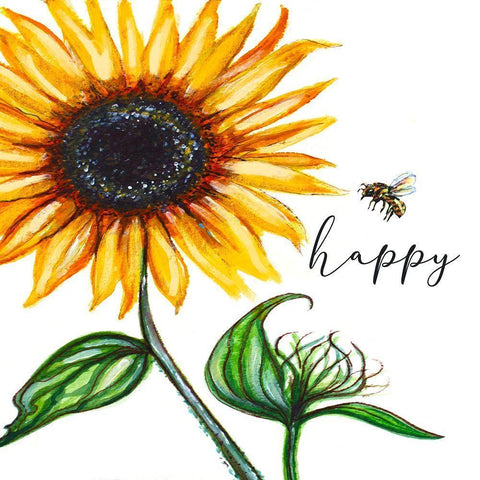 Bee Happy Black Modern Wood Framed Art Print with Double Matting by Tyndall, Elizabeth