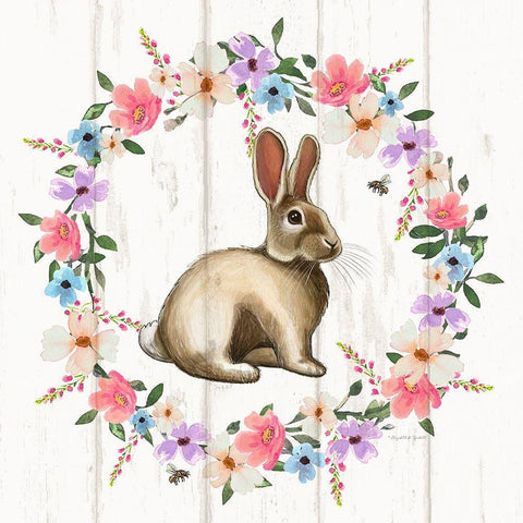 Bunny Wreath Black Modern Wood Framed Art Print by Tyndall, Elizabeth