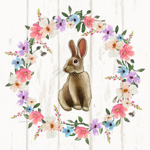 Bunny Wreath II Black Ornate Wood Framed Art Print with Double Matting by Tyndall, Elizabeth