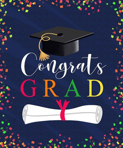 Congrats Grad White Modern Wood Framed Art Print with Double Matting by Tyndall, Elizabeth