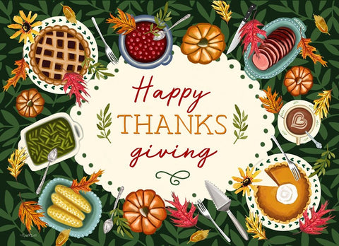 Happy Thanksgiving White Modern Wood Framed Art Print with Double Matting by Tyndall, Elizabeth