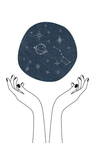Hand and Stars White Modern Wood Framed Art Print with Double Matting by JJ Design House