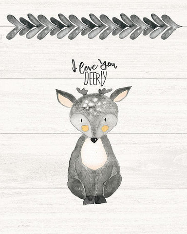 I Love You Deerly White Modern Wood Framed Art Print with Double Matting by Moulton, Jo
