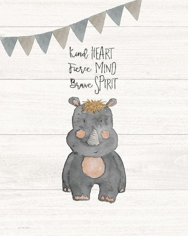 Kind Heart Hippo White Modern Wood Framed Art Print with Double Matting by Moulton, Jo