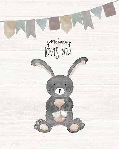 Somebunny Loves You White Modern Wood Framed Art Print with Double Matting by Moulton, Jo