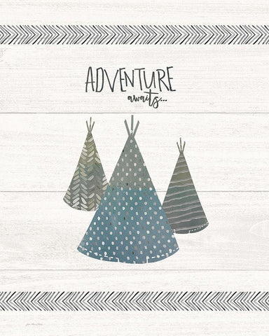 Adventure Awaits White Modern Wood Framed Art Print with Double Matting by Moulton, Jo