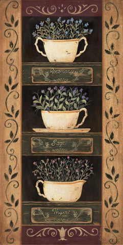 Teacup Herbs I White Modern Wood Framed Art Print with Double Matting by Moulton, Jo